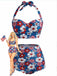 [Pre-Sale] Red & Blue & White 1950s Floral Halter Bikini Set, vintage swimsuit, pin-up swimwear - perfect for women who love vintage and retro fashion