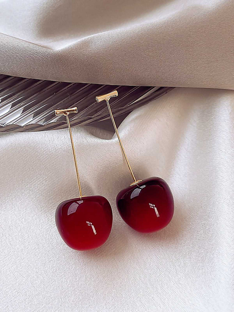Red Cherry Drop Earrings - vintage fashion, retro style, elegant red