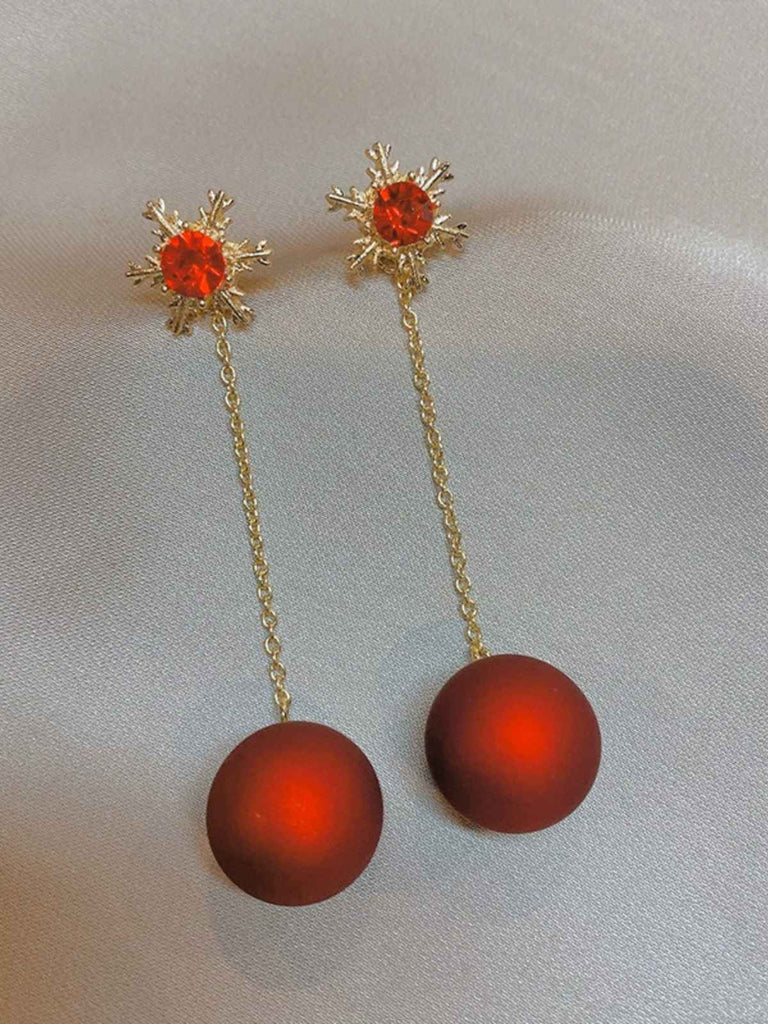Red Christmas Snowflakes & Balls Earrings - vintage fashion, retro style, elegant red