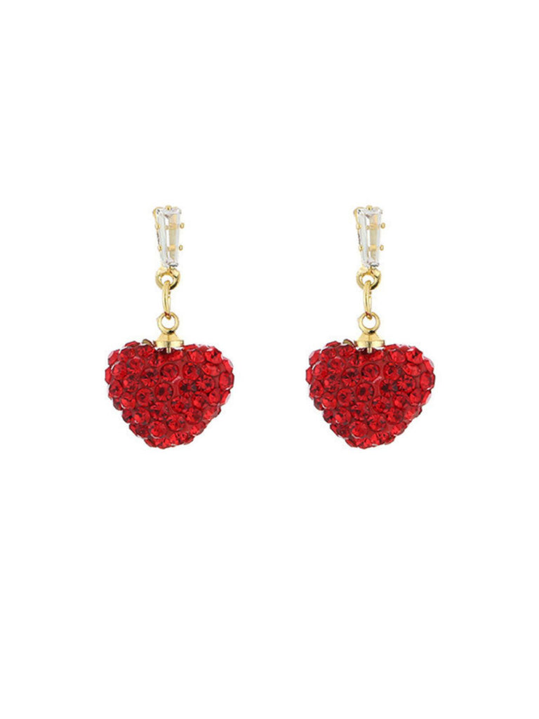 Red Crystal Heart Drop Earrings - vintage fashion, retro style, elegant red