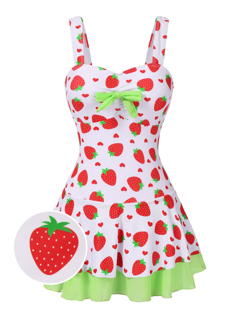 Red & Green 1940s Strawberry Bow Swim Dress: where 1940s romance meets her modern spirit