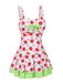 Red & Green 1940s Strawberry Bow Swim Dress — the kind of 1940s dress that makes strangers smile
