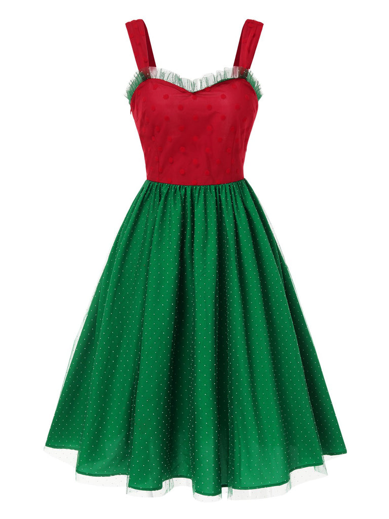 Red & Green 1950s Christmas Polka Dots Dress | Retro Stage Red & Green 1950s Christmas Polka Dots Dress | Retro Stage