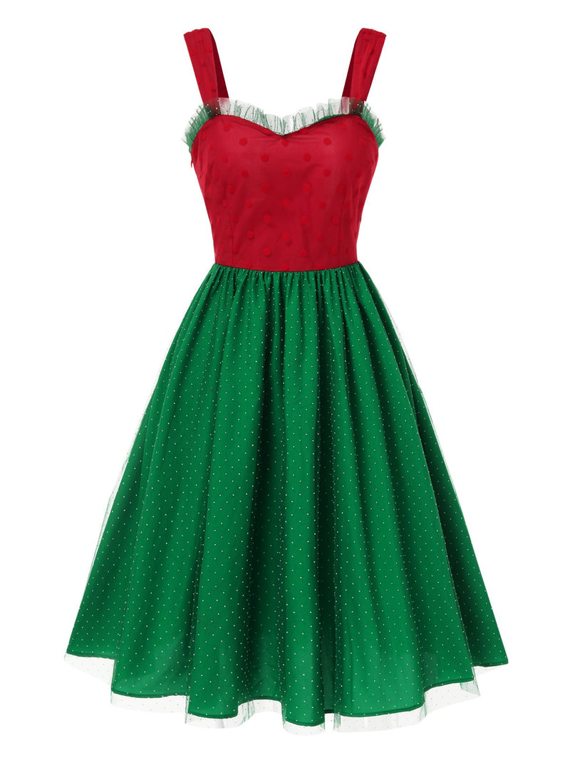 Red & Green 1950s Christmas Polka Dots Dress | Retro Stage Red & Green 1950s Christmas Polka Dots Dress | Retro Stage