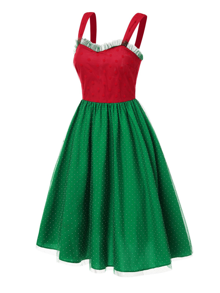 Red & Green 1950s Christmas Polka Dots Dress — the kind of 1950s dress that makes strangers smile