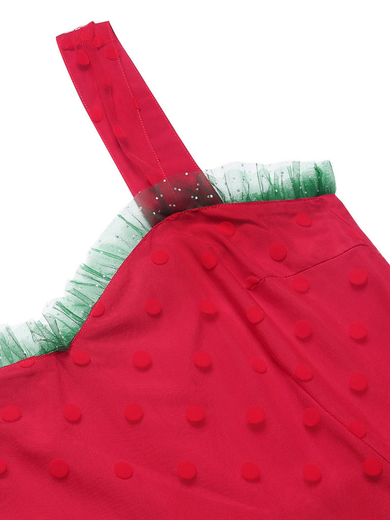 She slips into this Red & Green 1950s Christmas Polka Dots Dress and suddenly it's a 1950s daydream