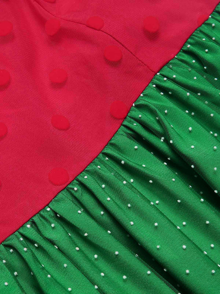 Red & Green 1950s Christmas Polka Dots Dress | Retro Stage Red & Green 1950s Christmas Polka Dots Dress | Retro Stage