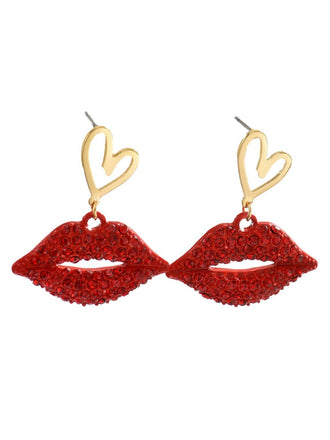 She adds this Red Lip Rhinestones Heart Alloy Pendant Earrings and suddenly it's vintage perfection