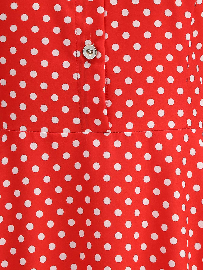 Vintage polka dot belted swing dress with shirt collar in classic 1950s retro style