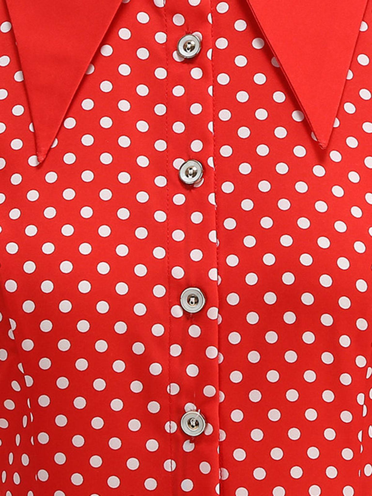 Vintage polka dot belted swing dress with shirt collar in classic 1950s retro style