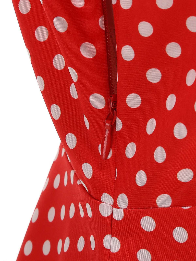 Vintage polka dot belted swing dress with shirt collar in classic 1950s retro style