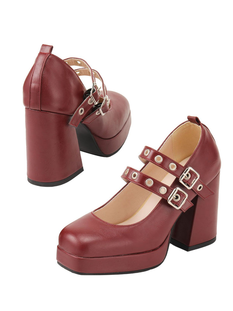 Red Retro Buckle High Heels: timeless style reimagined