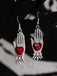 Red & Silver Vintage Gothic Heart Glove Earrings - vintage fashion, retro style, elegant red