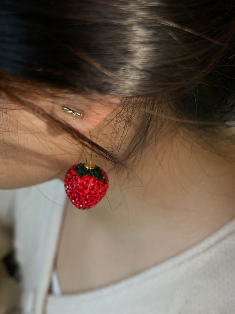 Red Strawberry Silver Stud Earrings