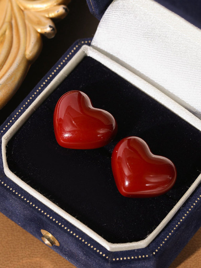 Red Valentine's Day Heart Stud Earrings - vintage fashion, retro style, elegant red
