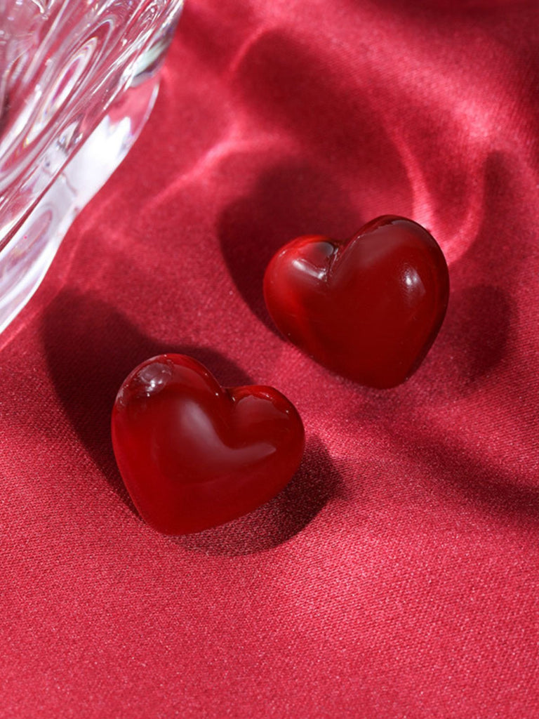 Red Valentine's Day Heart Stud Earrings - vintage fashion, retro style, elegant red