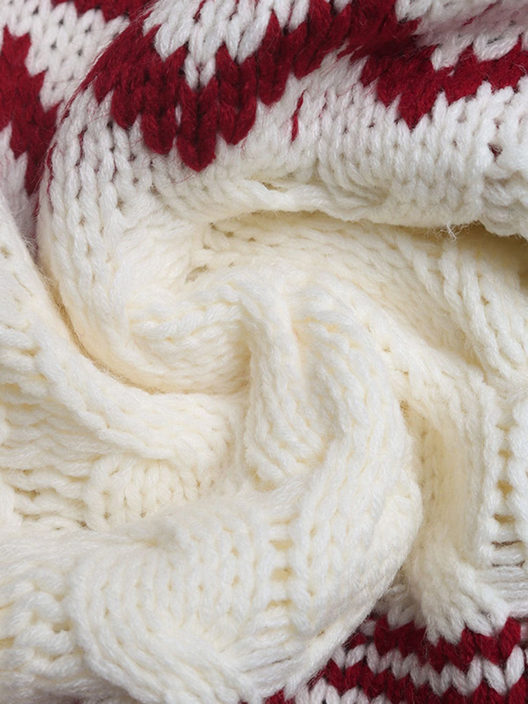 Red & White 1950s Christmas Fair Isle Knit Sweater - vintage fashion, retro style, elegant red
