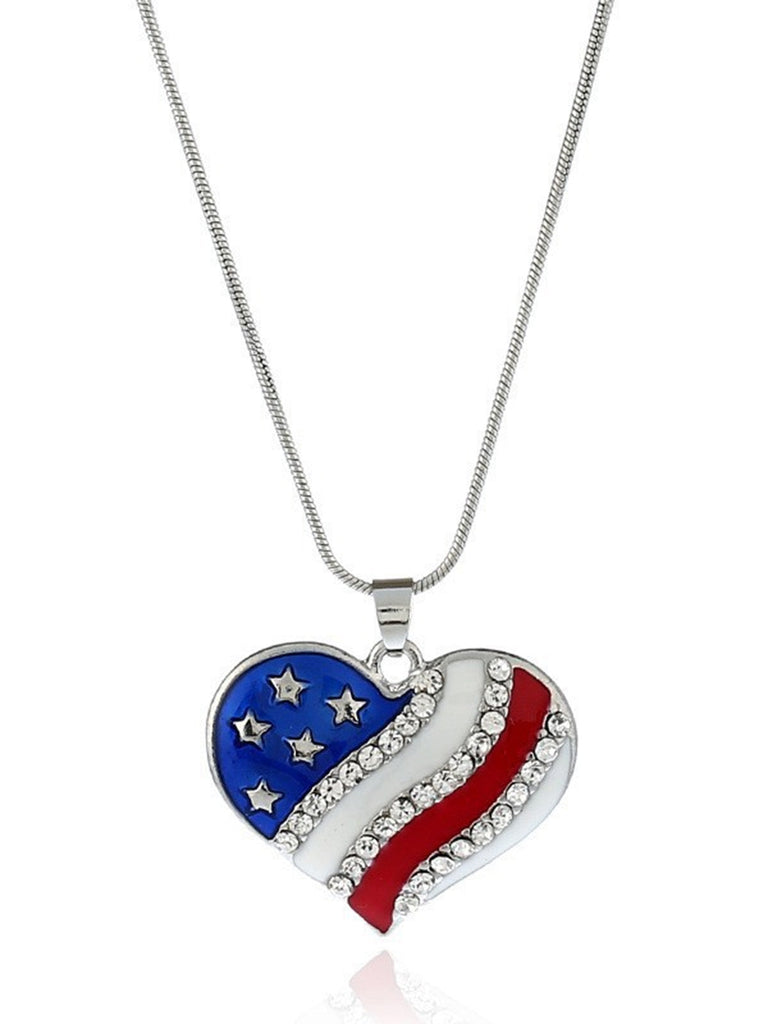White 1950s Heart Flag Pendant Necklace & Earrings Set 2