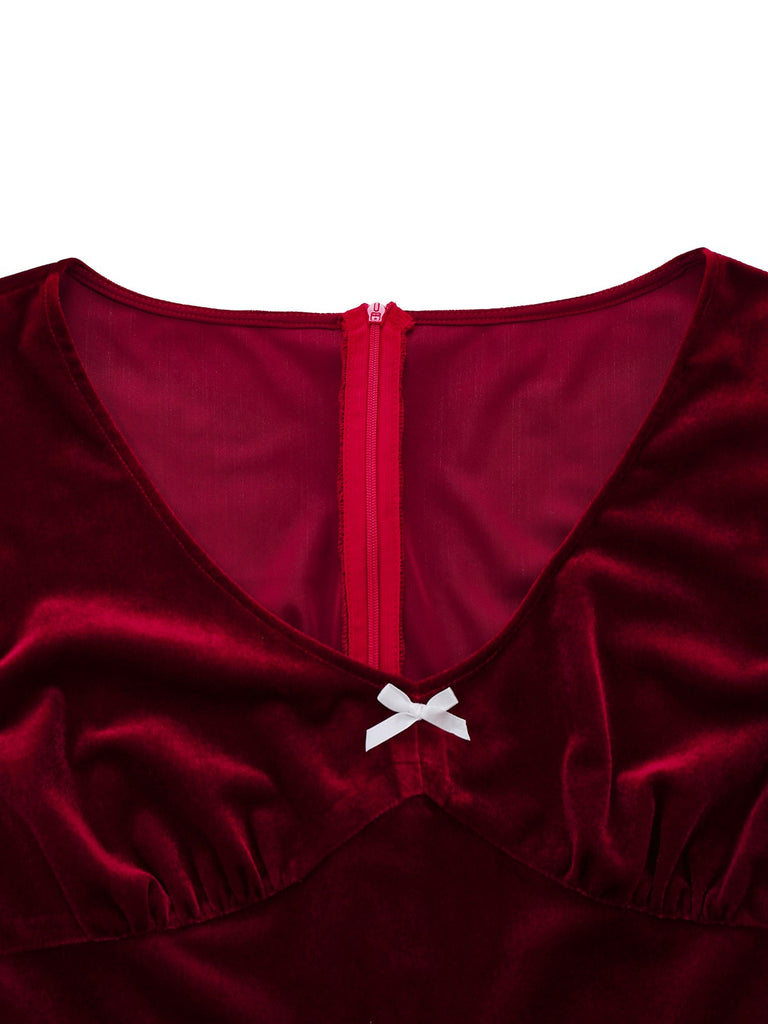 Red V-Neck Romper 1950s