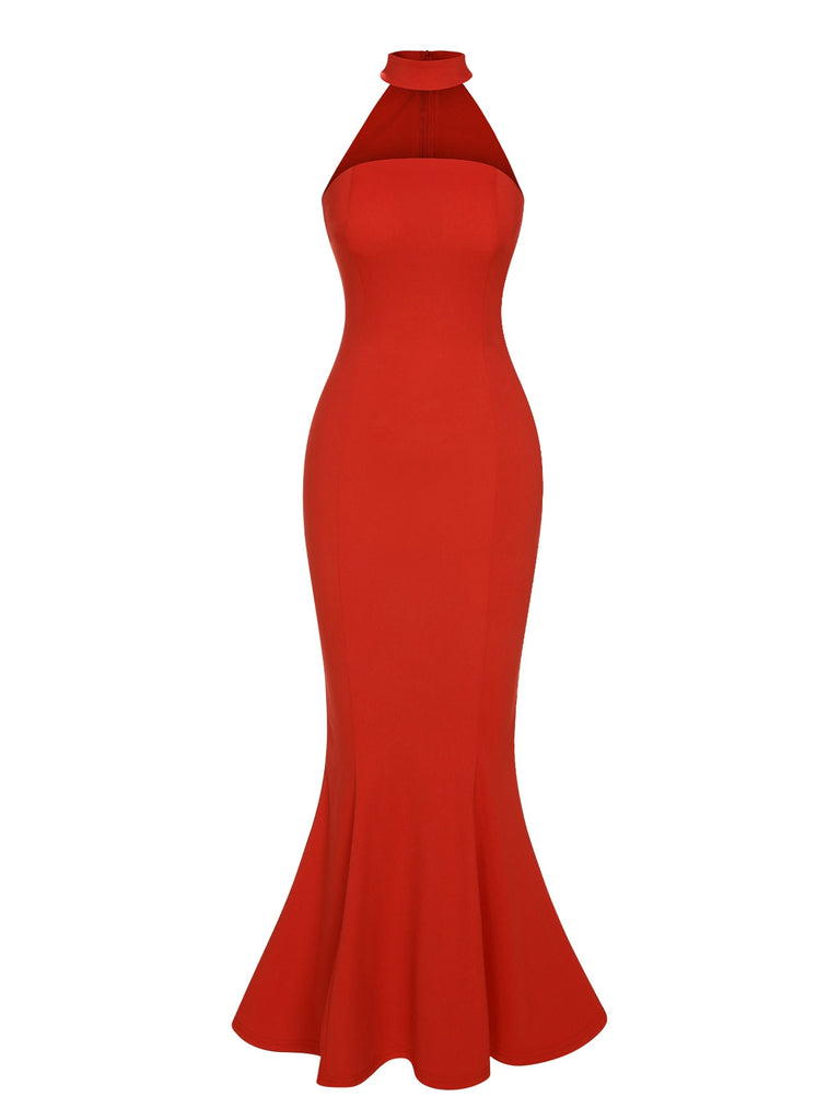 Retro 1930s Solid Halter Mermaid Dress, vintage dress, retro fashion - perfect for women who love vintage and retro fashion