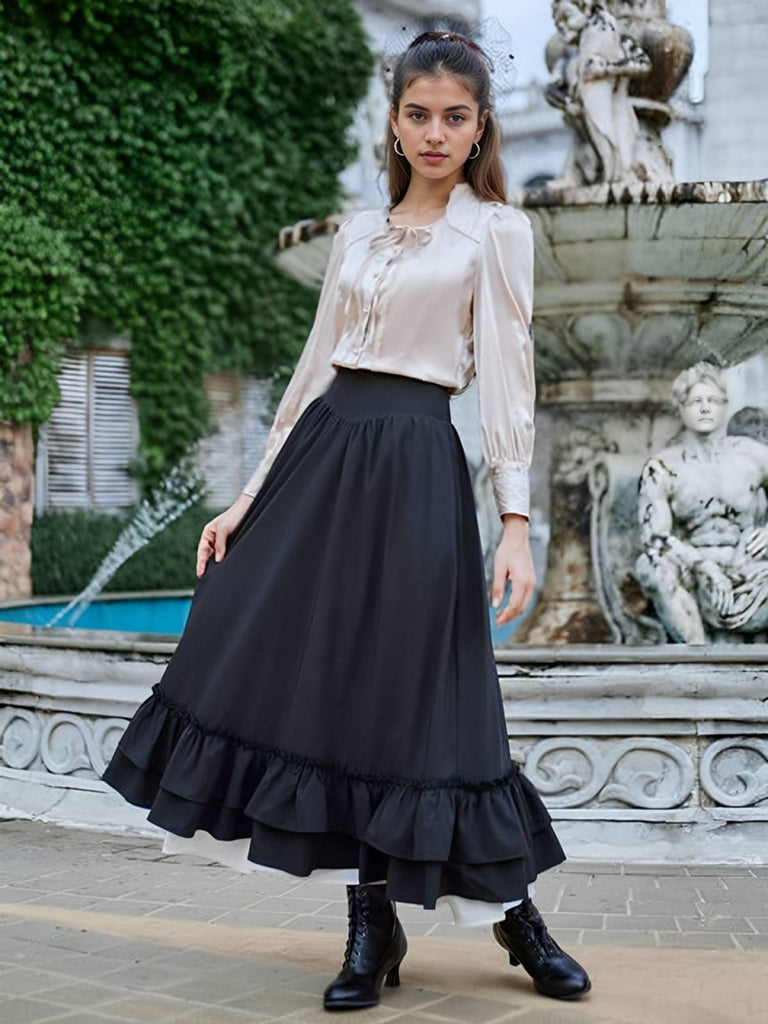 Retro 1940s Ruffle High-Low Hem Skirt: 1940s grace for the woman who dances through life