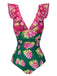 Retro 1950s Grape V-Neck Ruffle Sleeves Swimsuit, vintage swimsuit, pin-up swimwear - perfect for women who love vintage and retro fashion