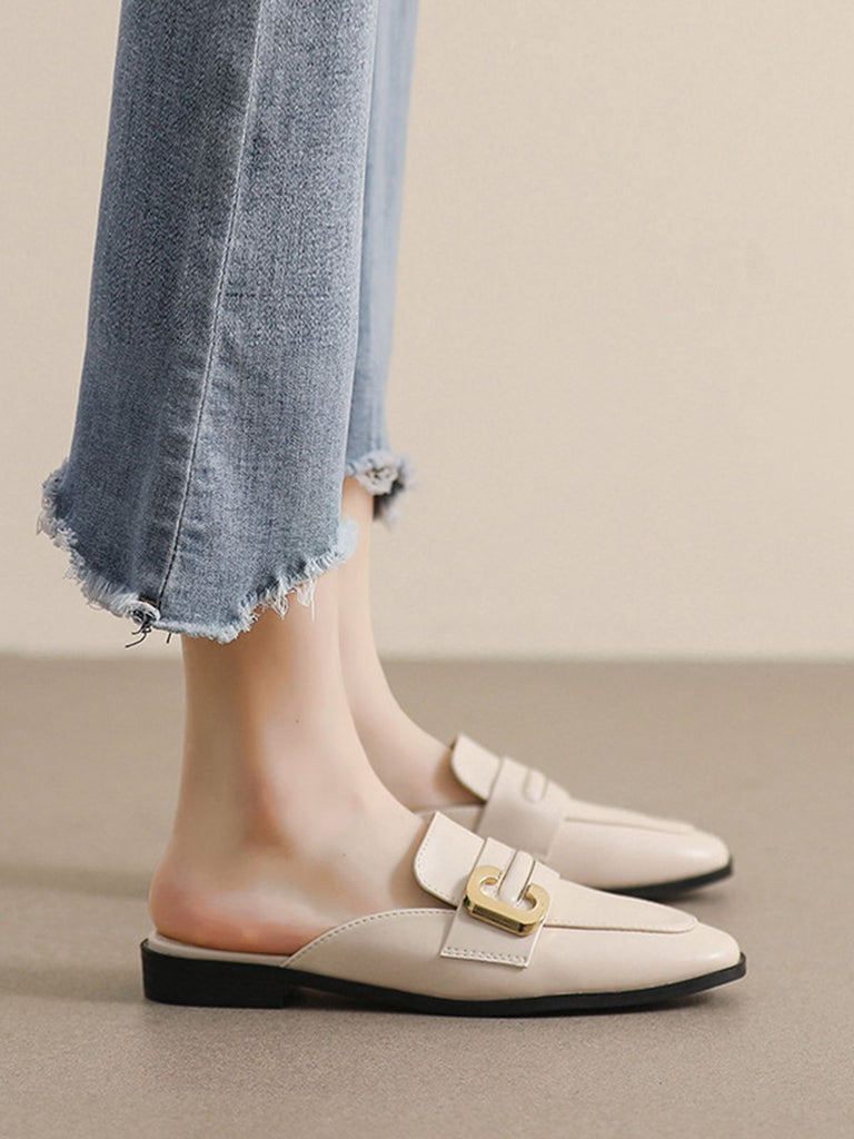 Retro Beige Leather Loafers Half Slippers: timeless 1950s elegance she makes her own