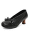 Retro Bow PU Round-Toe Chunky Heel Shoes - vintage shoes, retro heels