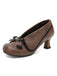 Retro Bow PU Round-Toe Chunky Heel Shoes - vintage shoes, retro heels