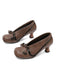 Retro Bow PU Round-Toe Chunky Heel Shoes - vintage shoes, retro heels