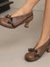 Retro Bow PU Round-Toe Chunky Heel Shoes - vintage shoes, retro heels