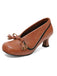 Retro Bow PU Round-Toe Chunky Heel Shoes - vintage shoes, retro heels