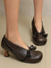 Retro Bow PU Round-Toe Chunky Heel Shoes - vintage shoes, retro heels