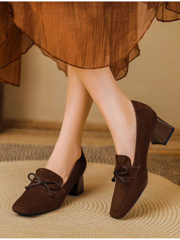 This Retro Bow Square Toe High Heels Shoes whispers 1950s secrets to those who notice