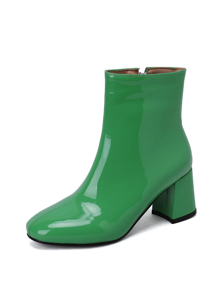 Retro Christmas Patent Leather Block Heel Ankle Boots — 1950s style that transcends decades