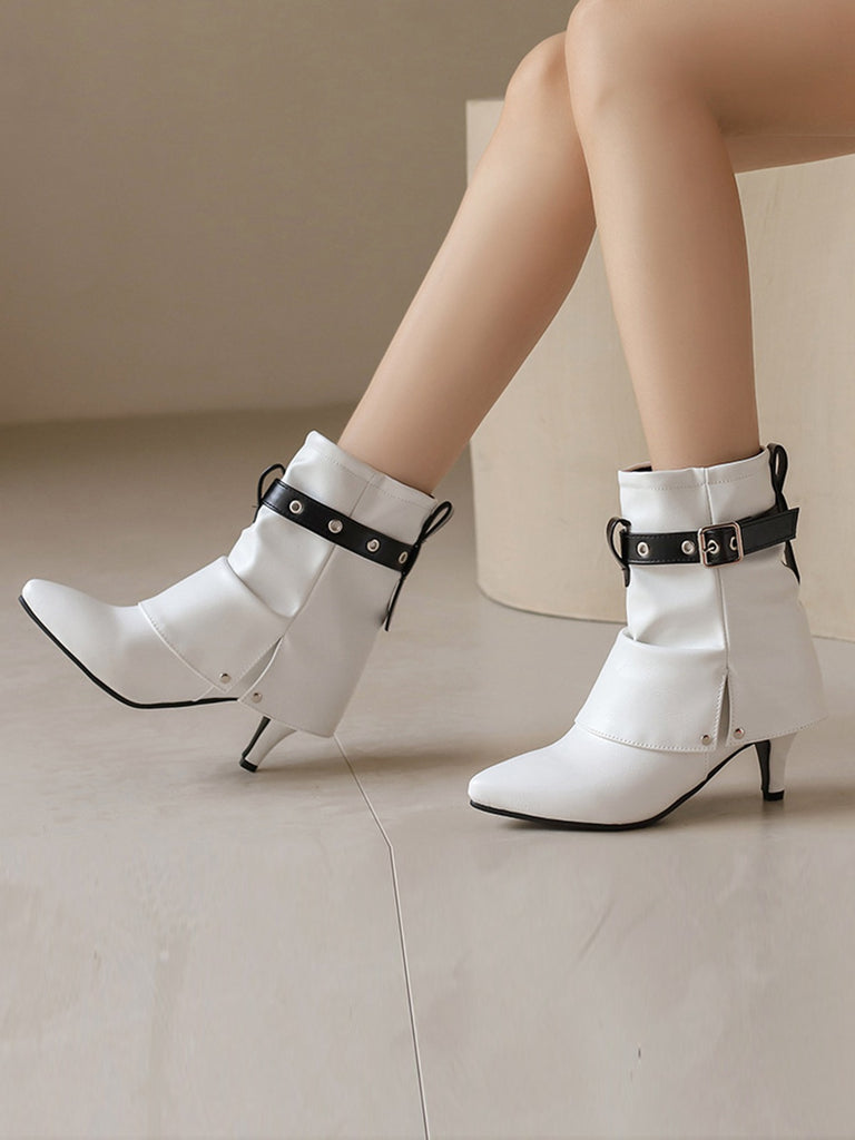 Retro Contrast Kitten Heel Ankle Boots — 1950s style that transcends decades