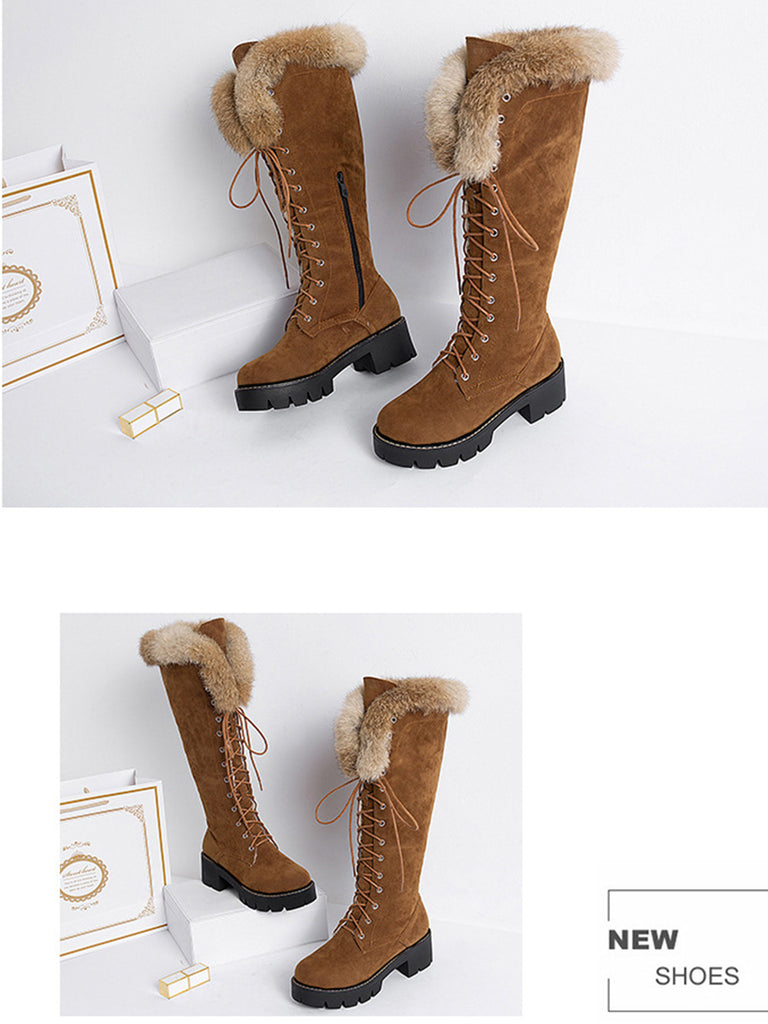 Retro Furry Chunky Heel Snow Boots — vintage elegance for the modern woman