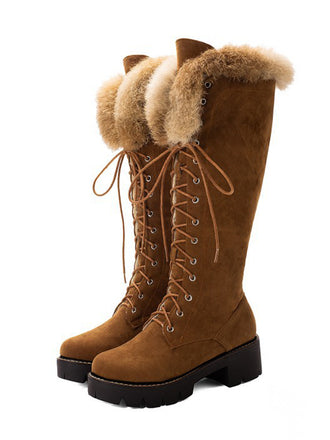 Retro Furry Chunky Heel Snow Boots: timeless style reimagined