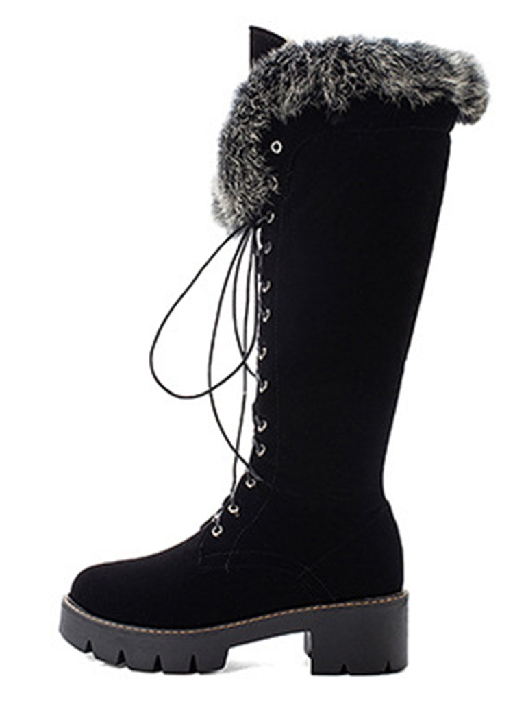 Retro Furry Chunky Heel Snow Boots: timeless style reimagined