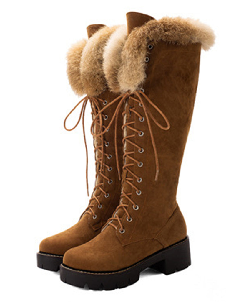 Retro Furry Chunky Heel Snow Boots: timeless style reimagined