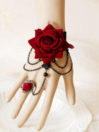 Retro Halloween Red Rose Bracelet With Ring - vintage fashion, retro style, elegant red