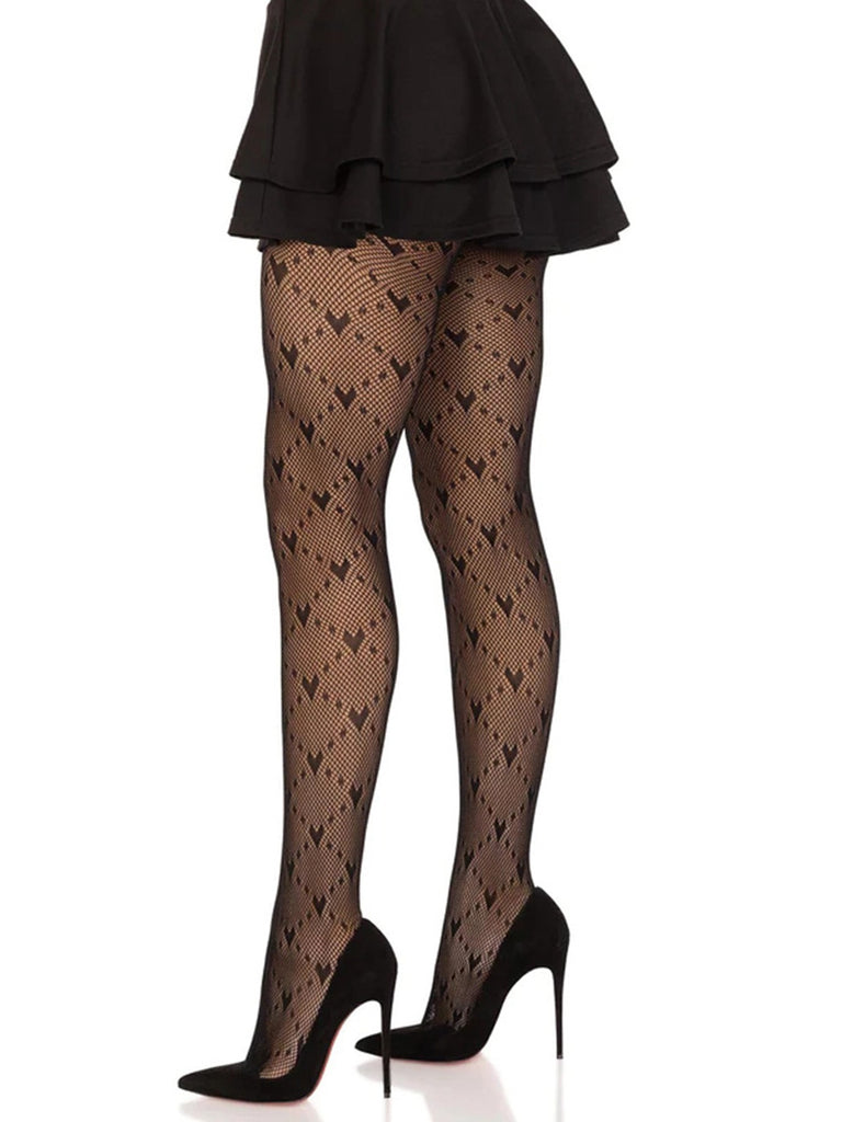 Retro Heart Argyle Lines Pantyhose Stockings — 1950s style for the woman going places