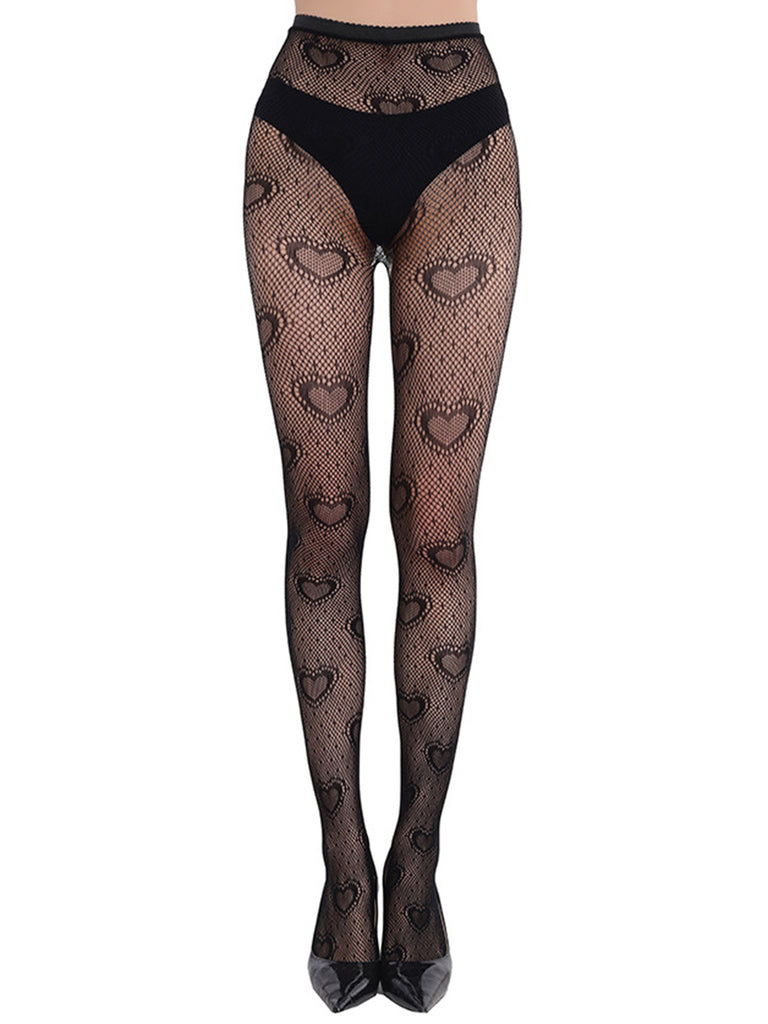 She finds her 1950s story in this Retro Heart Pattern Thigh Stockings