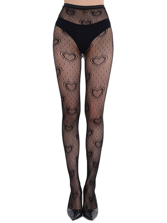 She finds her 1950s story in this Retro Heart Pattern Thigh Stockings