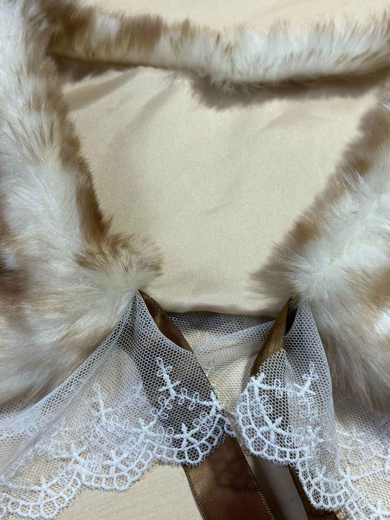 Retro Lace Trim Deer Bow Faux Fur Collar - vintage fashion, retro style