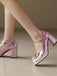She finds her 1950s story in this Retro Leather Colorblock Bowknot Chunky Heels