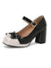 She finds her 1950s story in this Retro Leather Colorblock Bowknot Chunky Heels