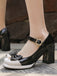 Retro Leather Colorblock Bowknot Chunky Heels: timeless 1950s elegance she makes her own