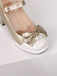She finds her 1950s story in this Retro Leather Colorblock Bowknot Chunky Heels