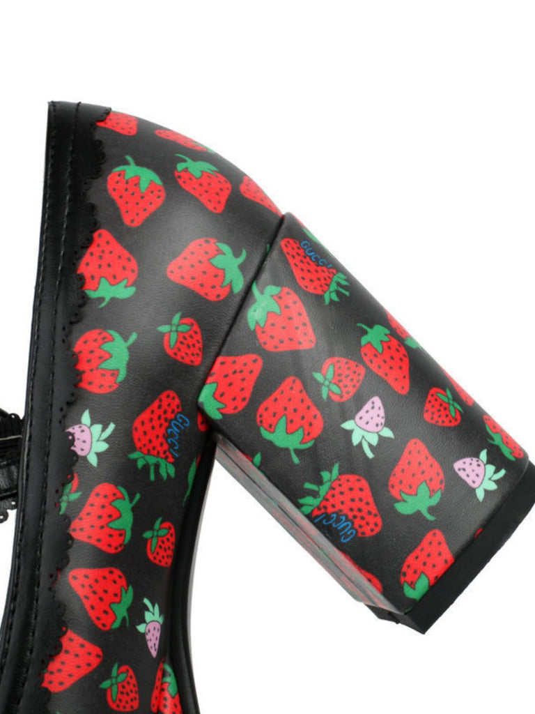 This Retro Leather Strawberry Bow Chunky Heels whispers 1950s secrets to those who notice